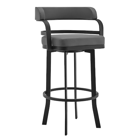 Armen Living Prinz 26" Counter Height Swivel Gray Faux Leather and Black Metal Bar Stool LCPRBAGRBL26